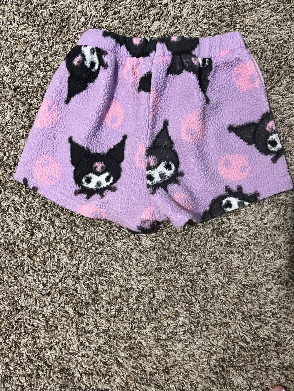 Lilac Plush Lounge Shorts with Pink Accent Dots - Picture 3 of 4
